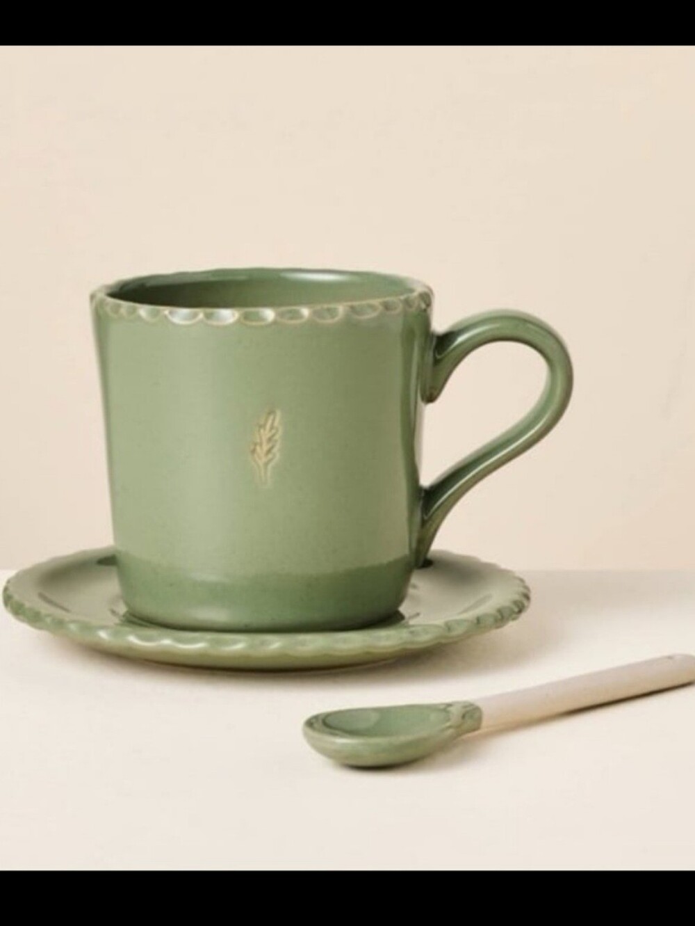 8 fl oz Pinched Edge Teacup with Saucer and Spoon Green - Hearth & Hand